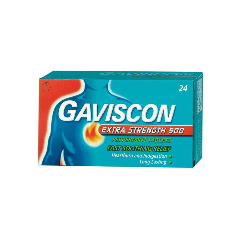 GAVISCON EXTRA PEPPERMINT TAB 500 MG 24 S