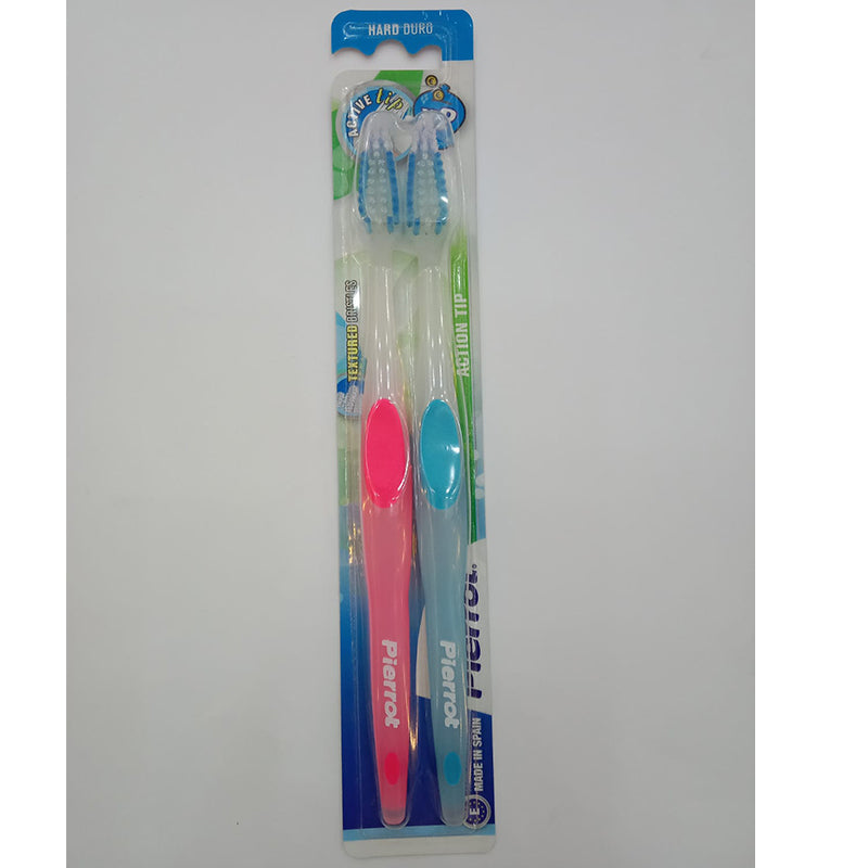 328 - PIERROT ACTION TIP TOOTHBRUSH X 2 PCS (HARD)