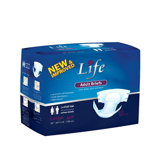 LIFE ADULT BRIEFS LARGE 12'S