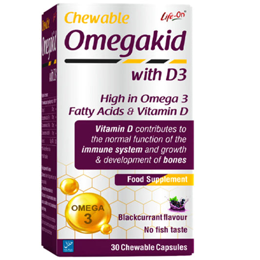 LIFE ON CHEWABLE OMEGA KID BLACKCURRANT 30'S