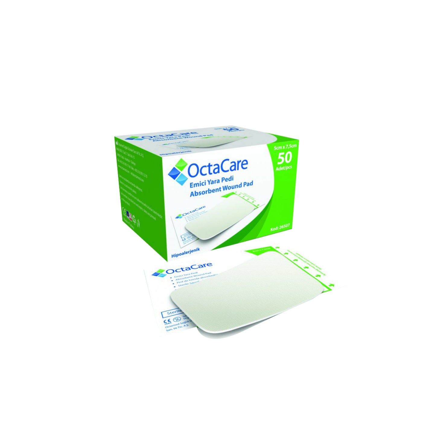 Octacare 26507 Absorbent Wound Pad 50pcs - 5cmx7,5cm