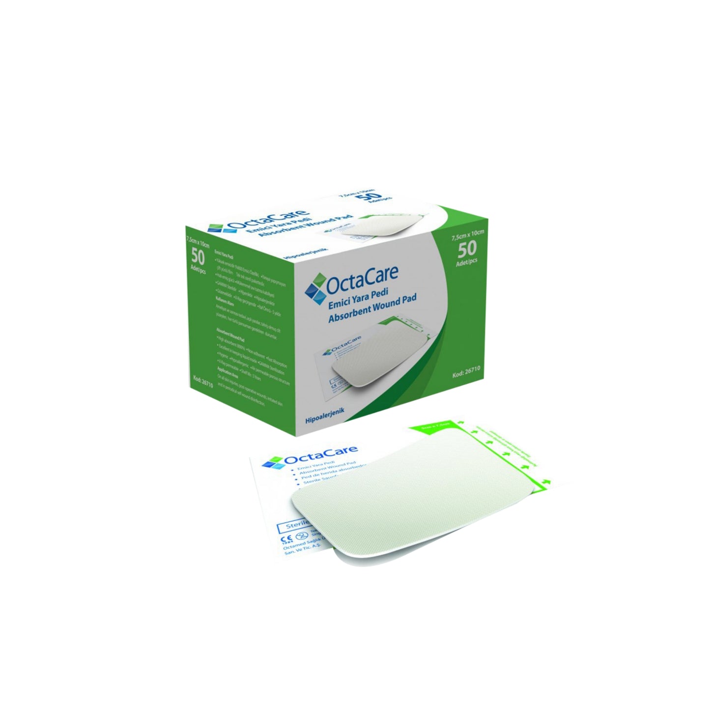 Octacare 26710 Absorbent Wound Pad - 50pcs - 10cmx7,5cm