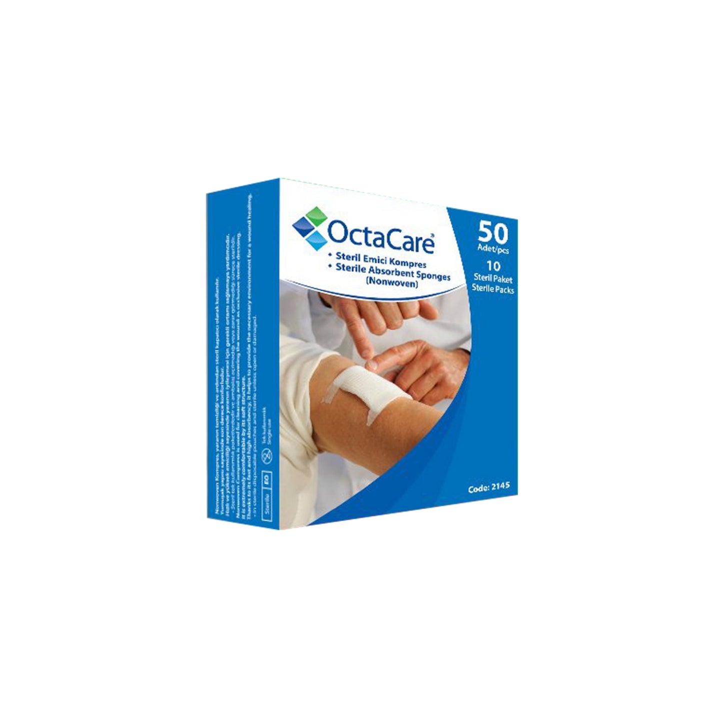 OctaCare 2145 Sterile Non-Woven Absorbent Compress - Box of 50 - 7,5cm x 7,5cm